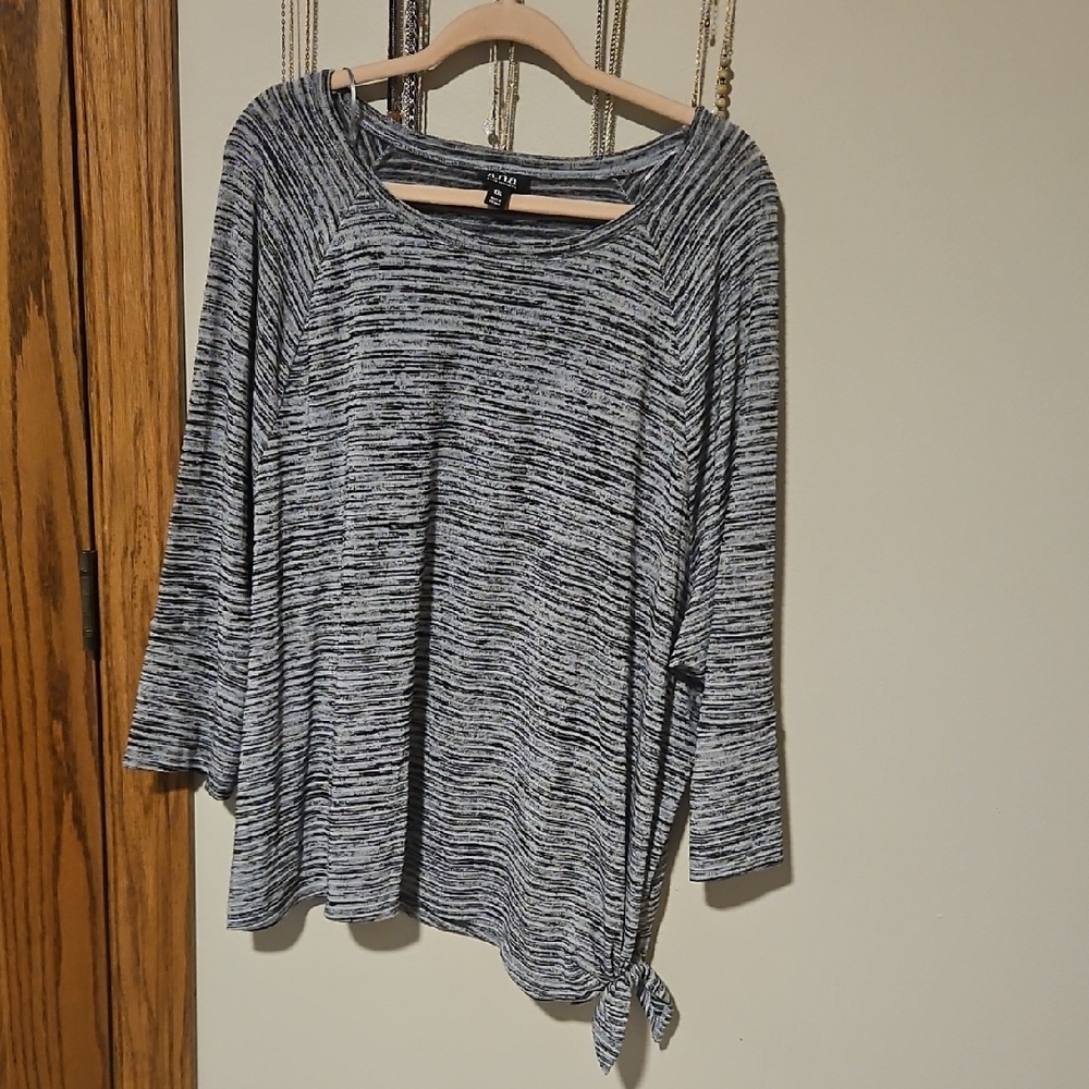 a.n.a Black & White Space-Dye Long Sleeve Tie-Hem Top